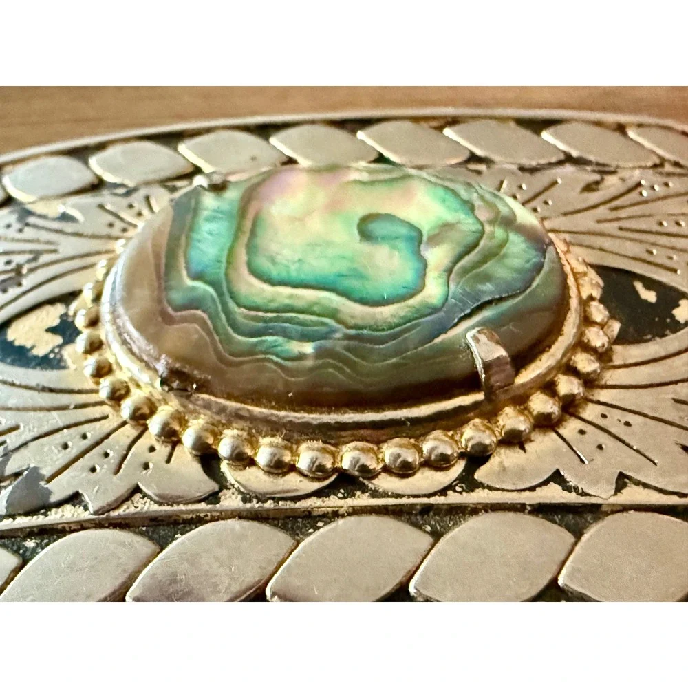 VTG Belt Buckle Lot Handcuffs Police Novelty Abalone Shell Western Silver Tone